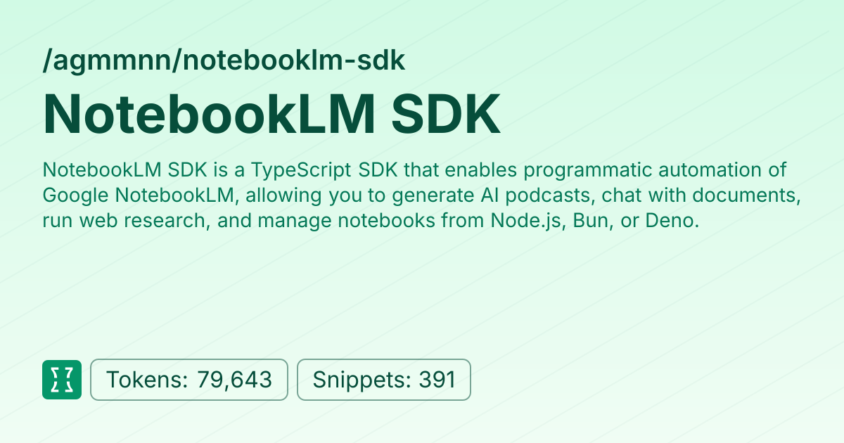 Admin - agmmnn/notebooklm-sdk | Context7 | Context7