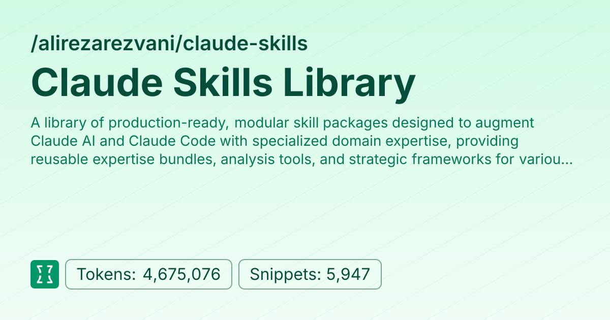 Admin - alirezarezvani/claude-skills | Context7 | Context7