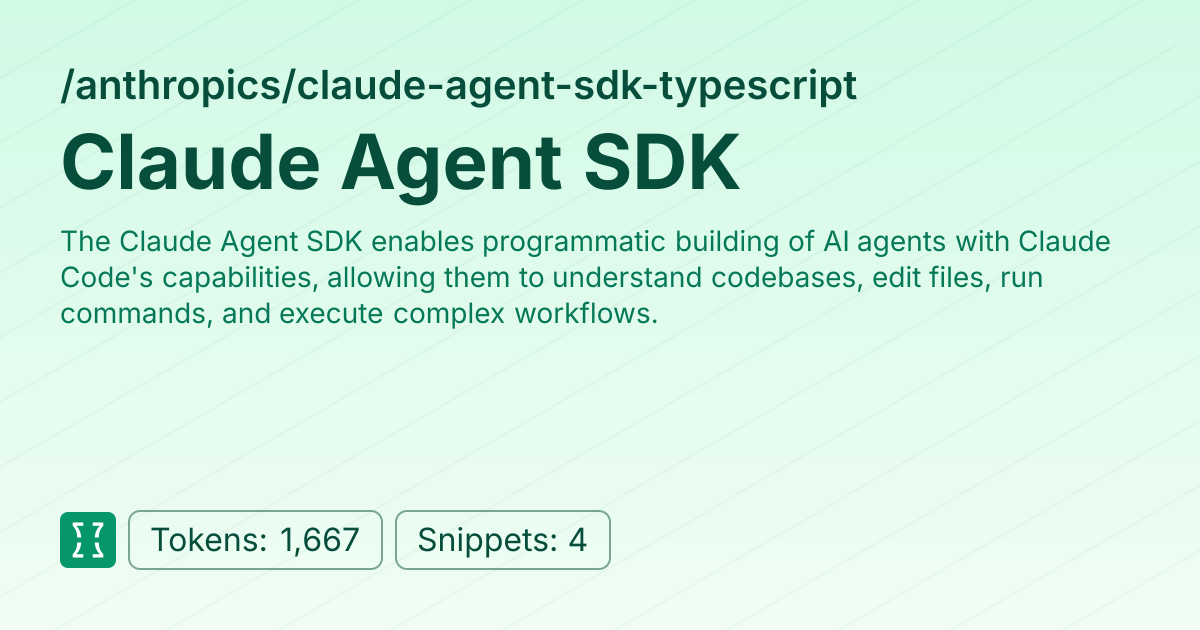 Claude Agent SDK (anthropics/claude-agent-sdk-typescript) | Context7