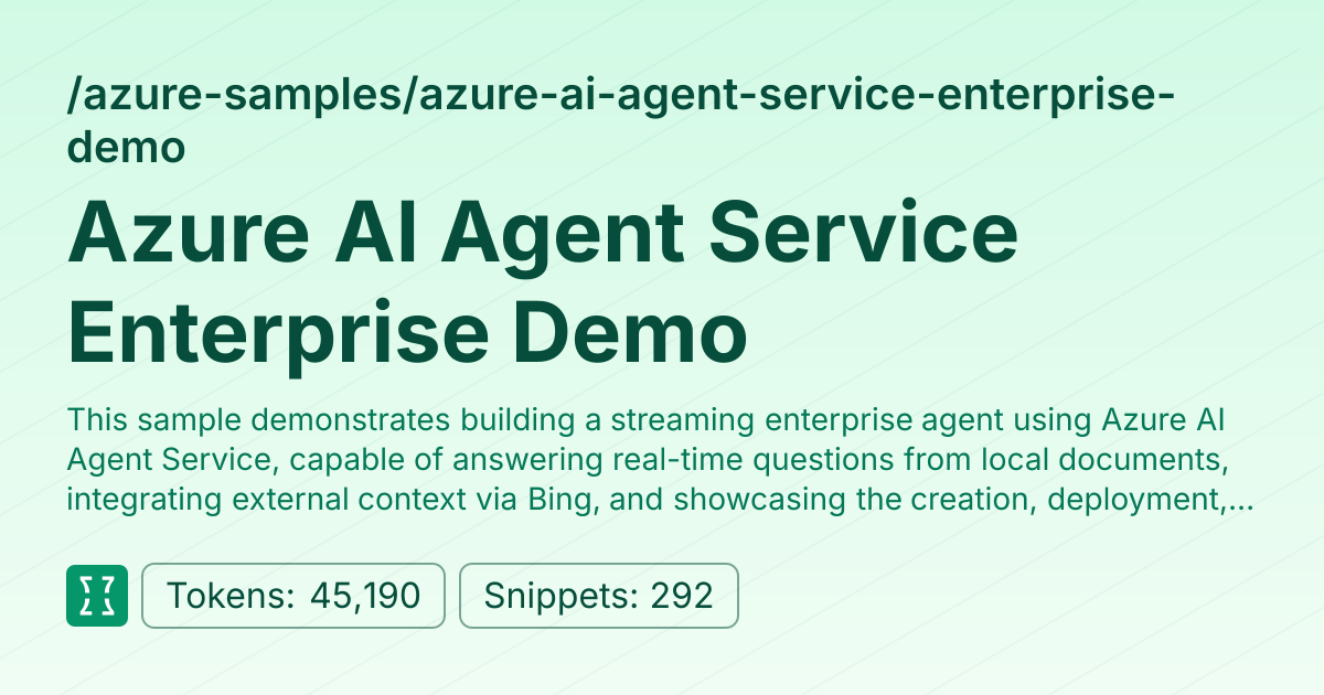 Admin - azure-samples/azure-ai-agent-service-enterprise-demo | Context7 ...
