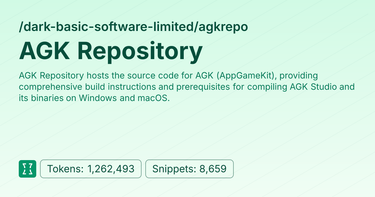 AGK Repository Latest Documentation | Context7 | Context7