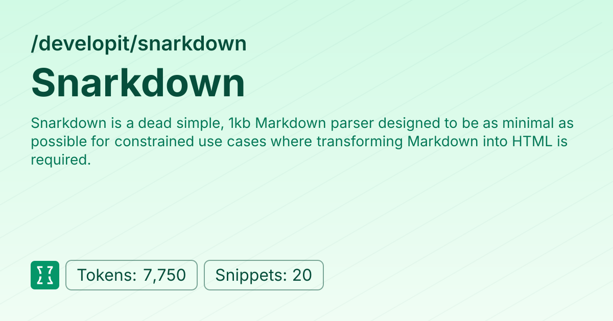 Admin - developit/snarkdown | Context7 | Context7