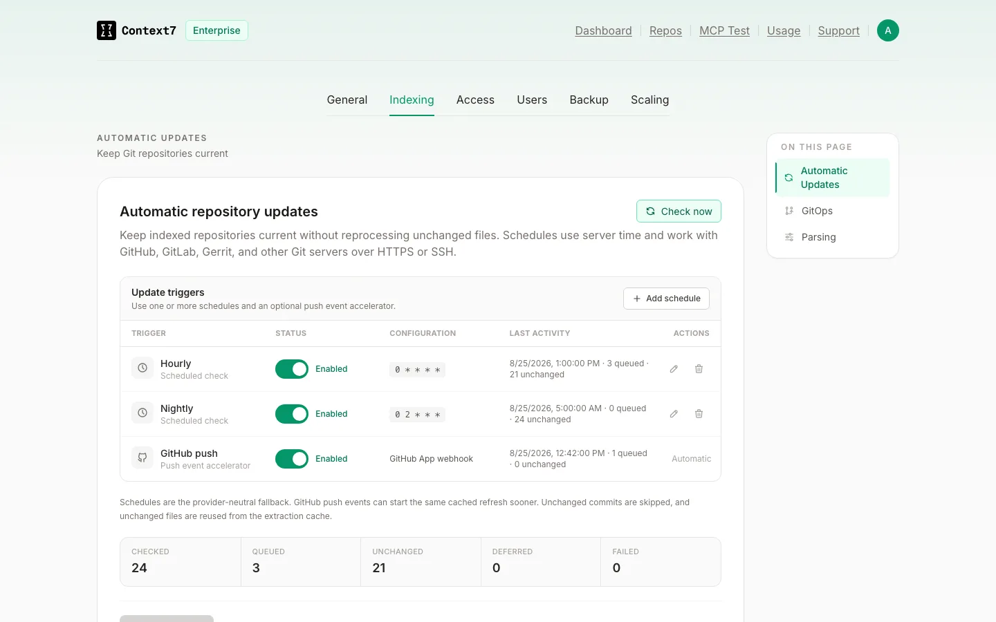 Automatic repository update triggers and activity counters