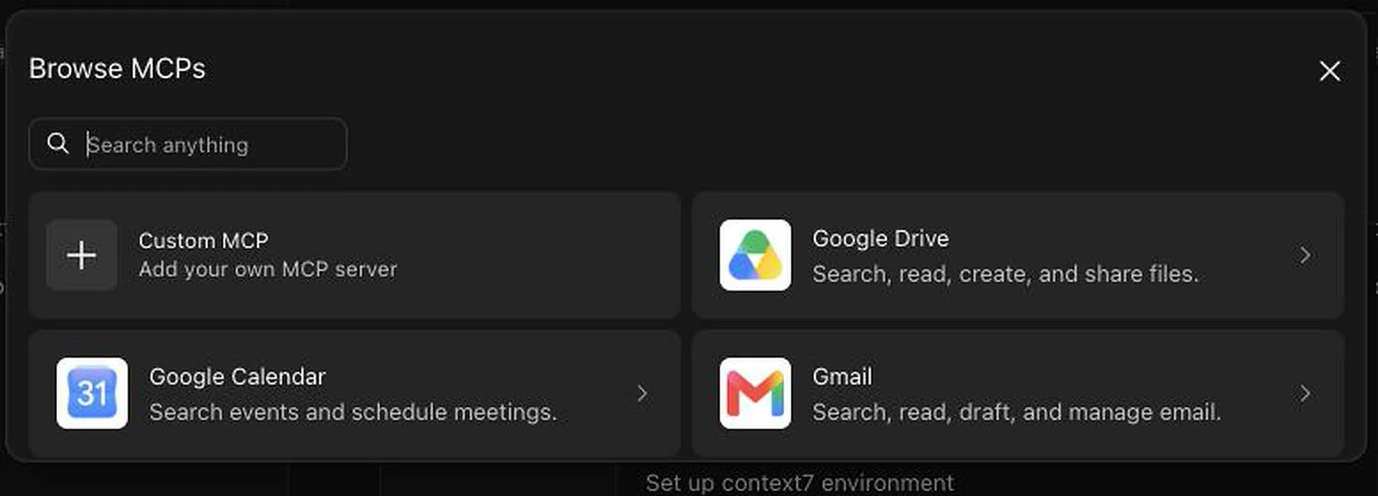 Custom MCP option in Cursor's MCP browser