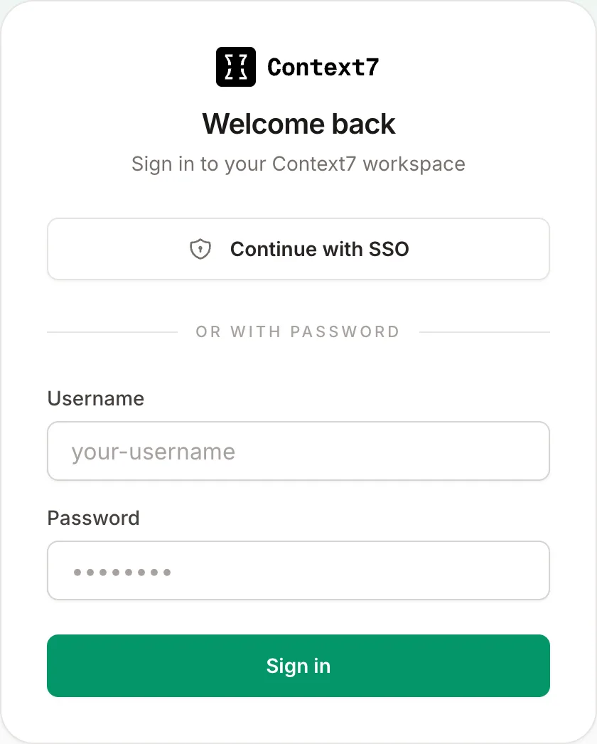 Login page showing the SSO button and the optional password form below