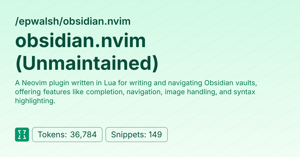 Admin - epwalsh/obsidian.nvim | Context7 | Context7
