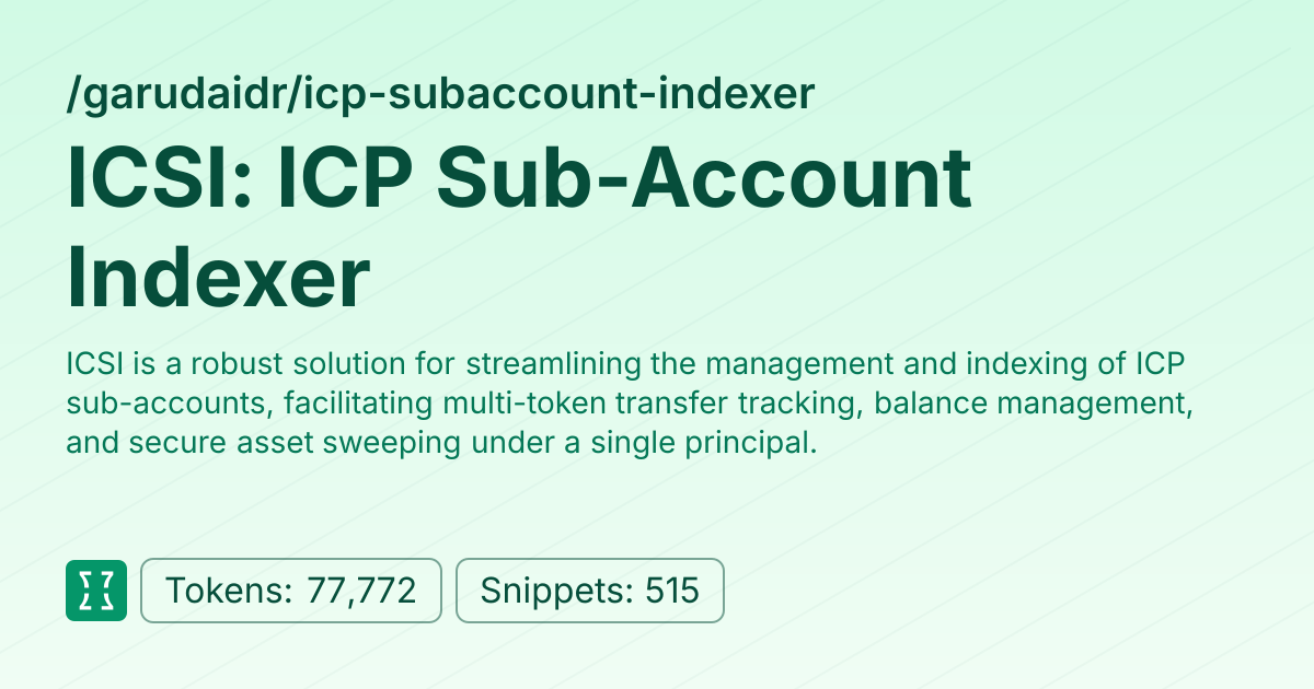 Admin - garudaidr/icp-subaccount-indexer | Context7 | Context7