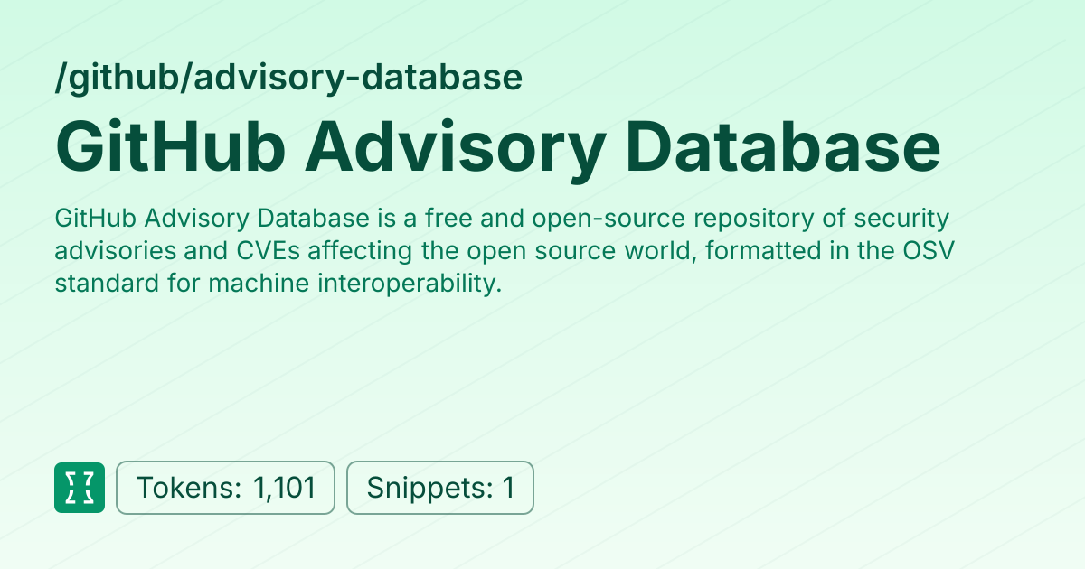Admin - github/advisory-database | Context7 | Context7