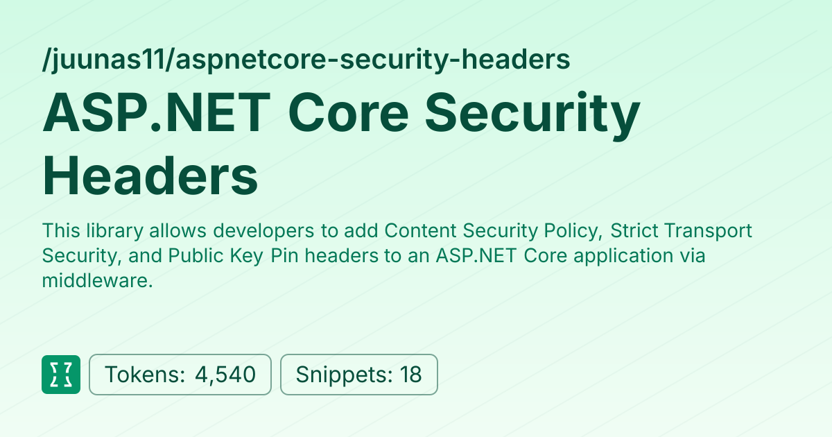 Admin - juunas11/aspnetcore-security-headers | Context7 | Context7