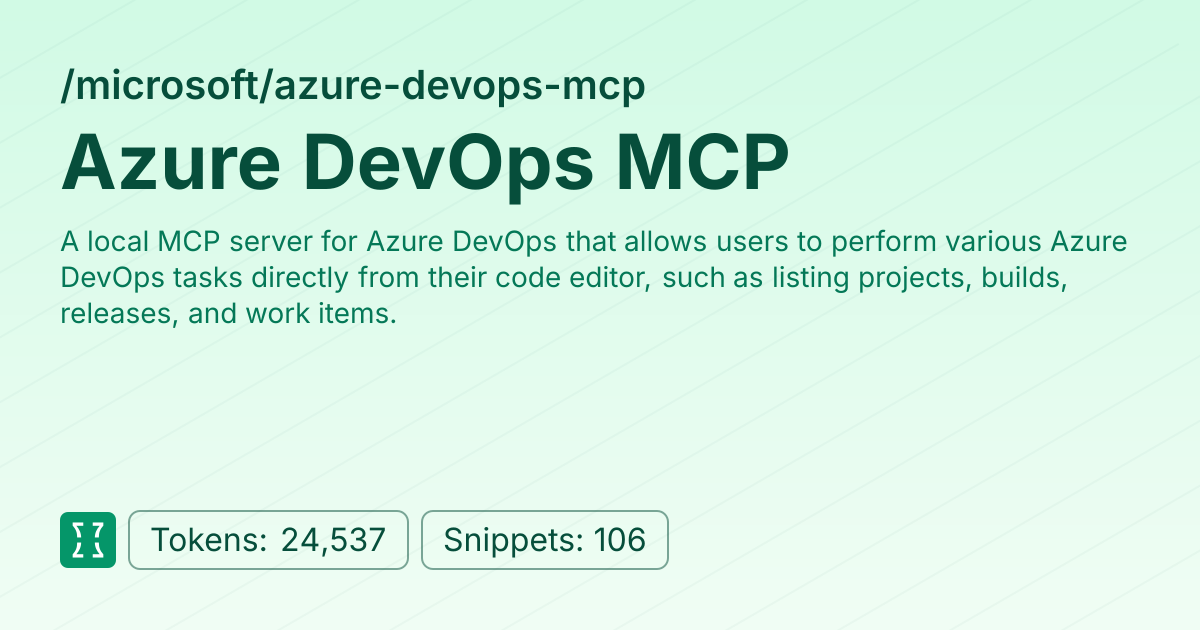 Admin - microsoft/azure-devops-mcp | Context7 | Context7