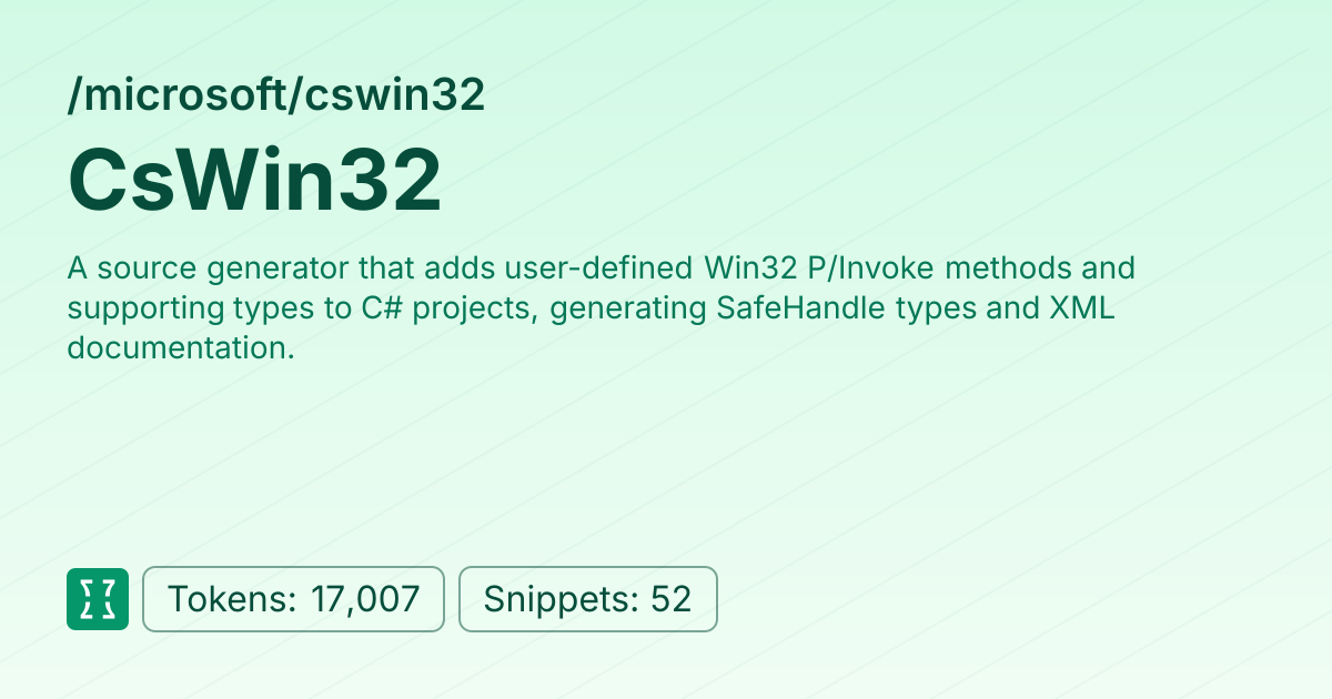 Admin - microsoft/cswin32 | Context7 | Context7