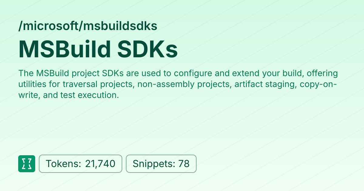 Admin - microsoft/msbuildsdks | Context7 | Context7