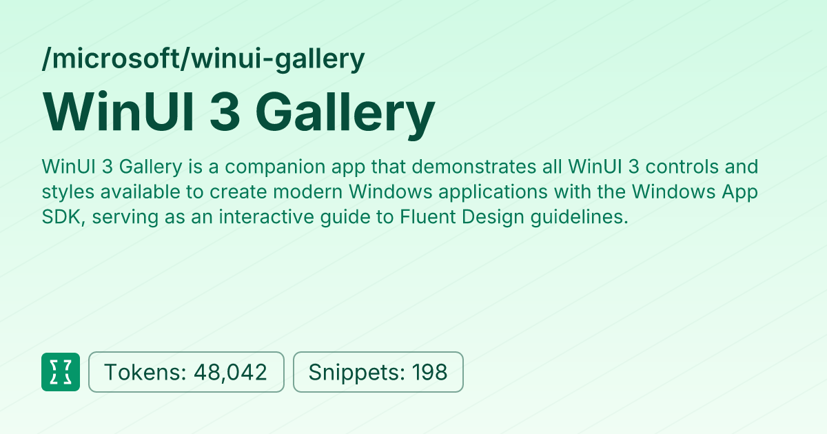 WinUI 3 Gallery (microsoft/winui-gallery) | Context7