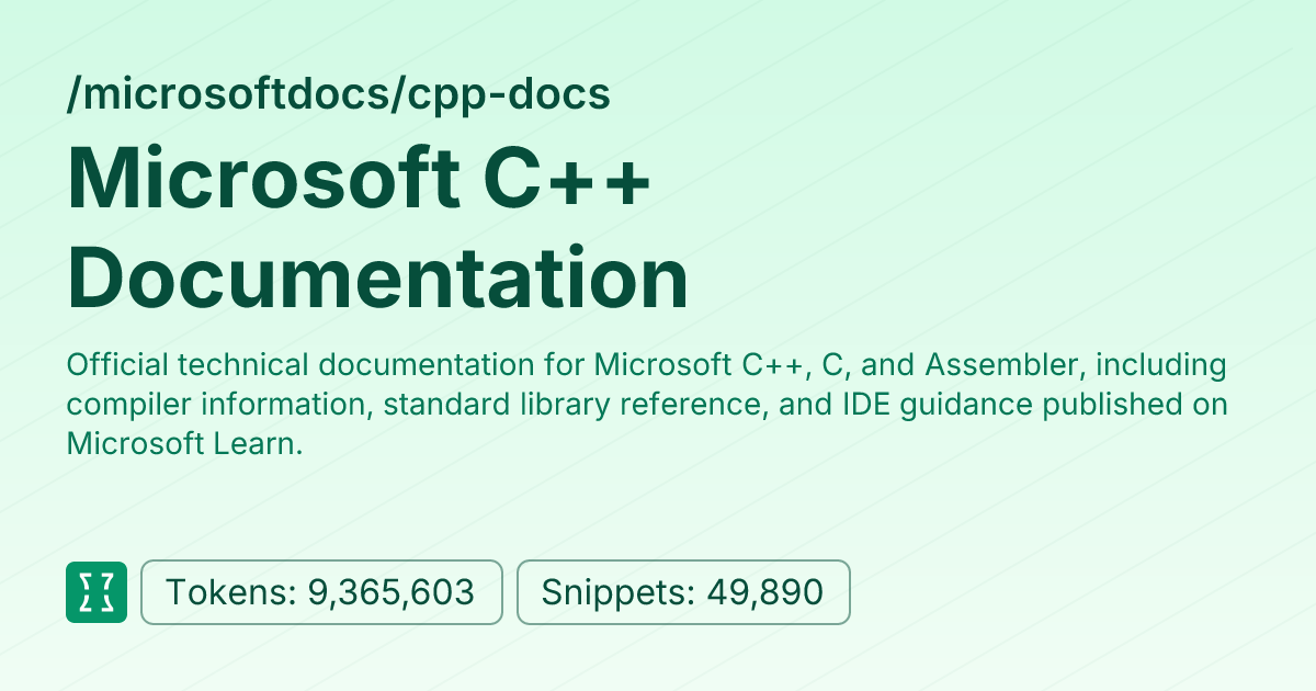 Microsoft C++ Documentation (microsoftdocs/cpp-docs) | Context7
