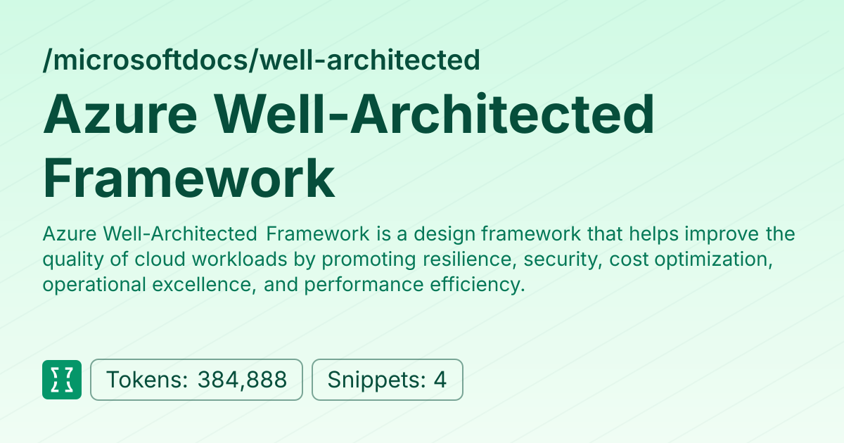 Admin - microsoftdocs/well-architected | Context7 | Context7