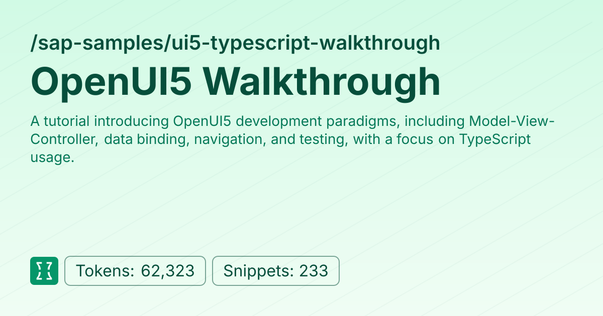 OpenUI5 Walkthrough (sap-samples/ui5-typescript-walkthrough) | Context7