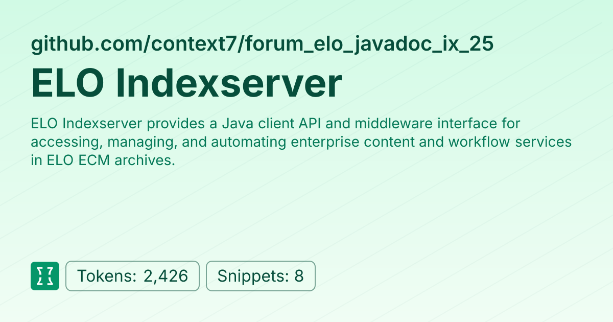 ELO Indexserver (websites/forum_elo_javadoc_ix_25) | Context7