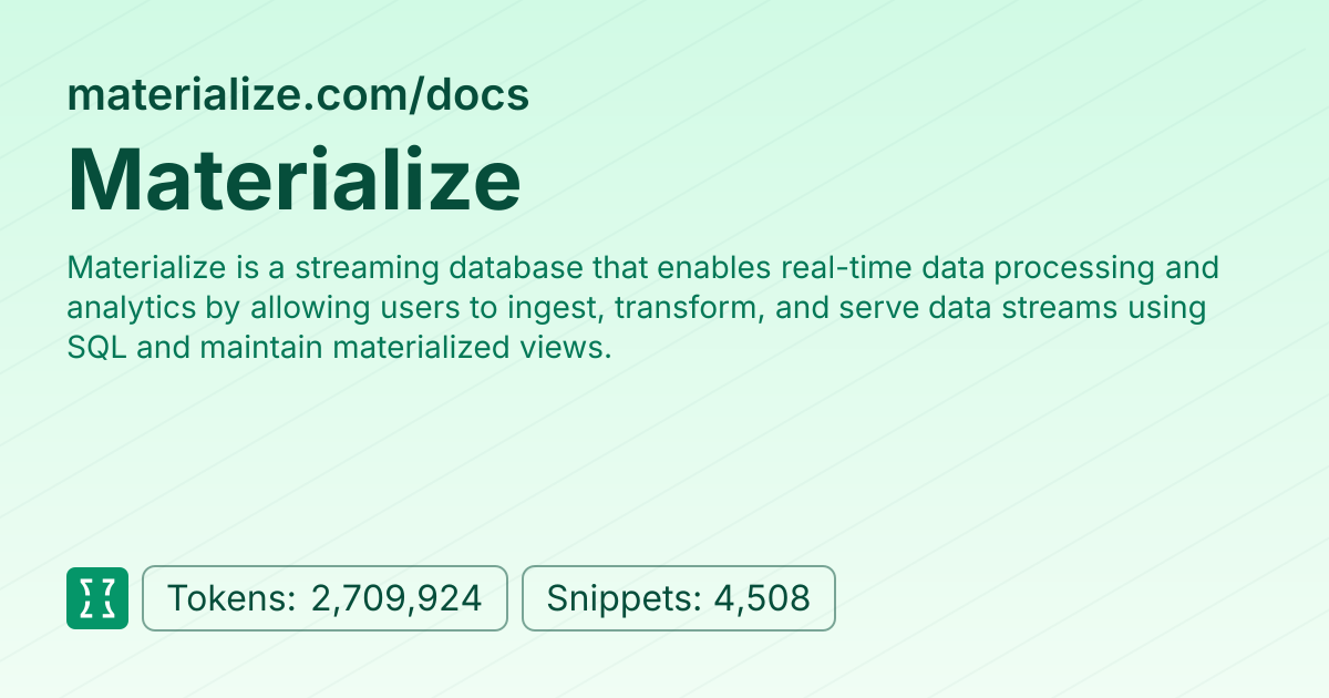 Admin - websites/materialize | Context7 | Context7